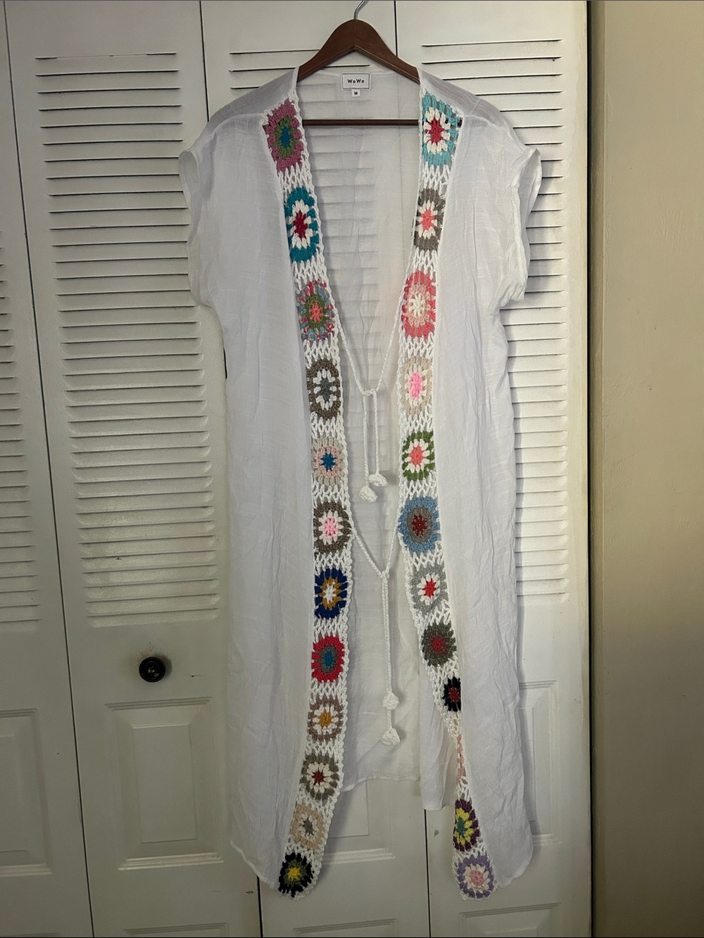 White Crochet-Trim Open Front Tunic - Boho Summer Layer